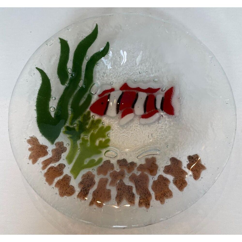 Peggy Karr Fused Art Glass Plate Tropical Signed